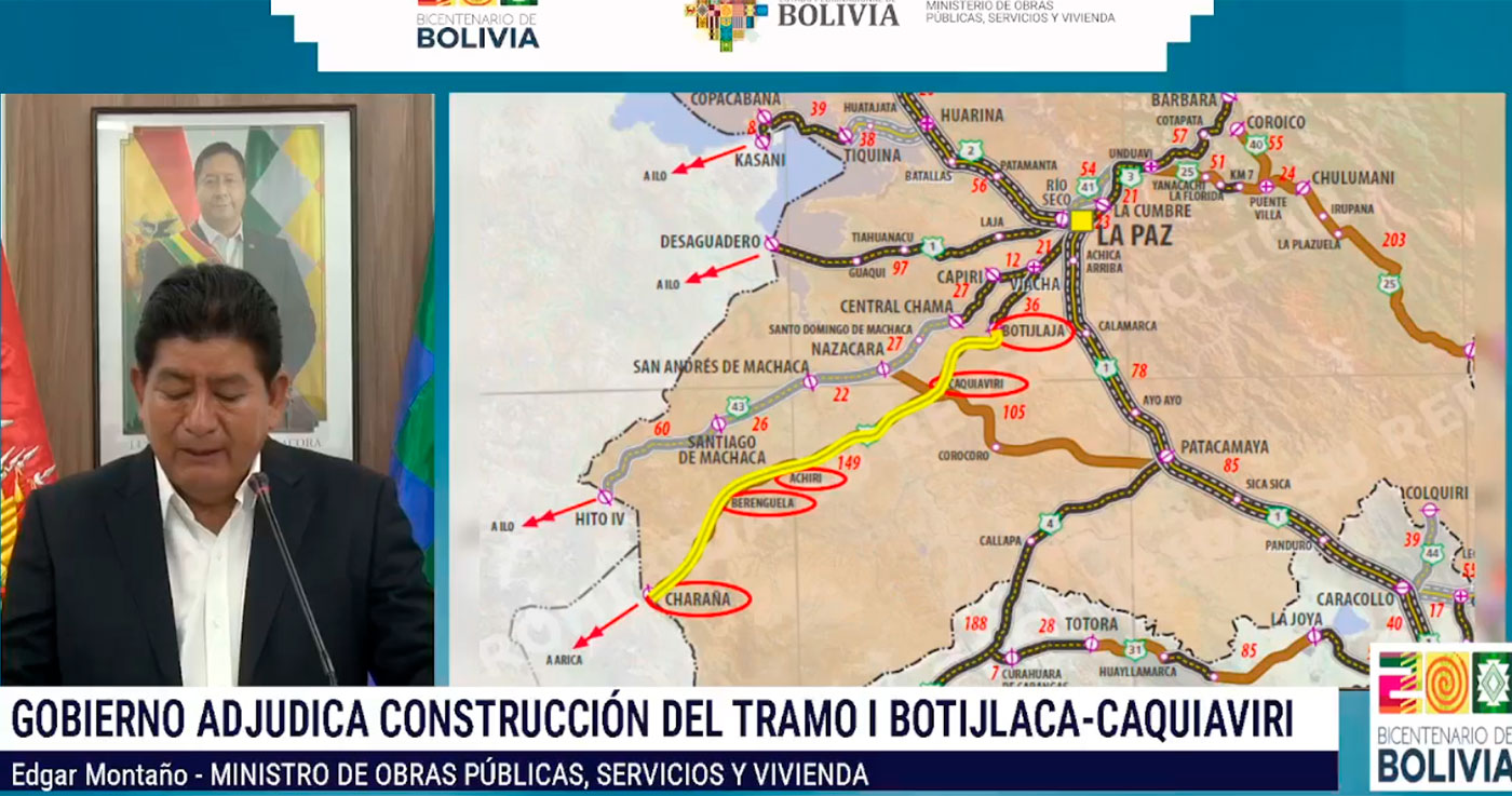 Bolivia adjudica la construcción del tramo I Botijlaca – Caquiaviri en La Paz