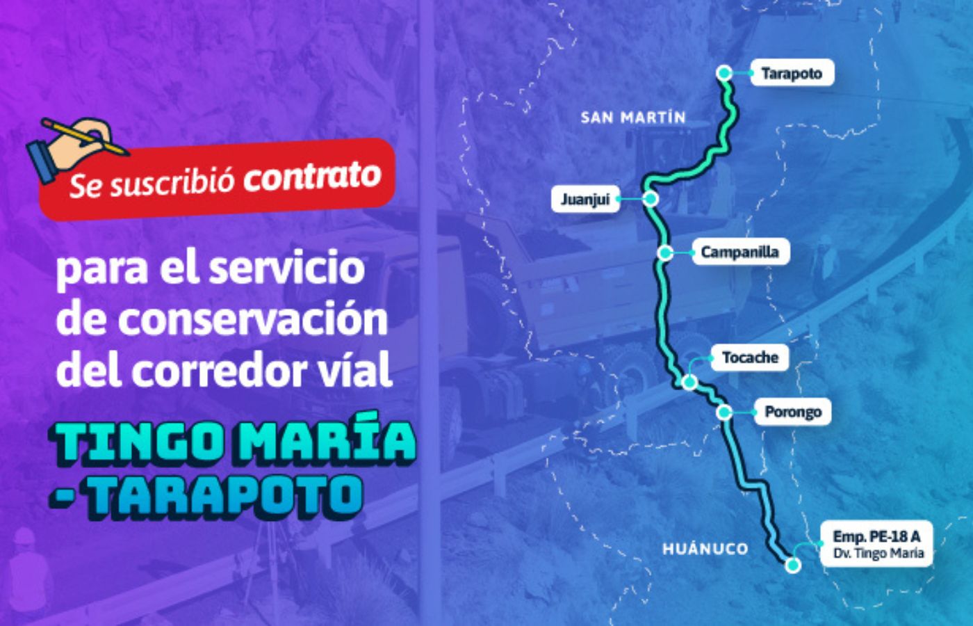 Perú_MTC firma contrato para conservación vial en corredor Tingo María – Tarapoto