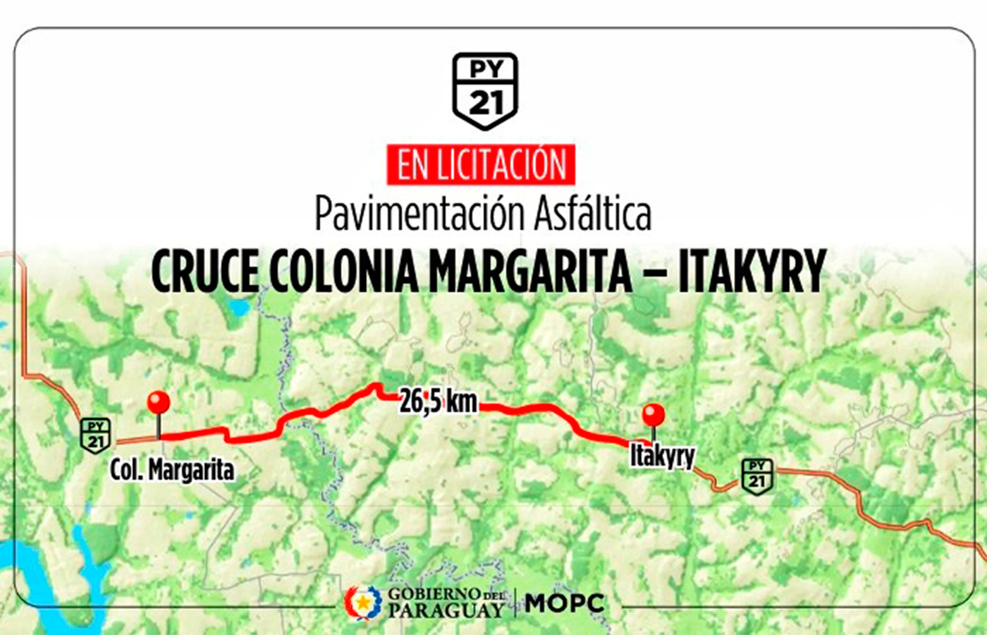 Paraguay lanza convocatoria para el tramo Cruce Colonia Margarita – Itakyry 