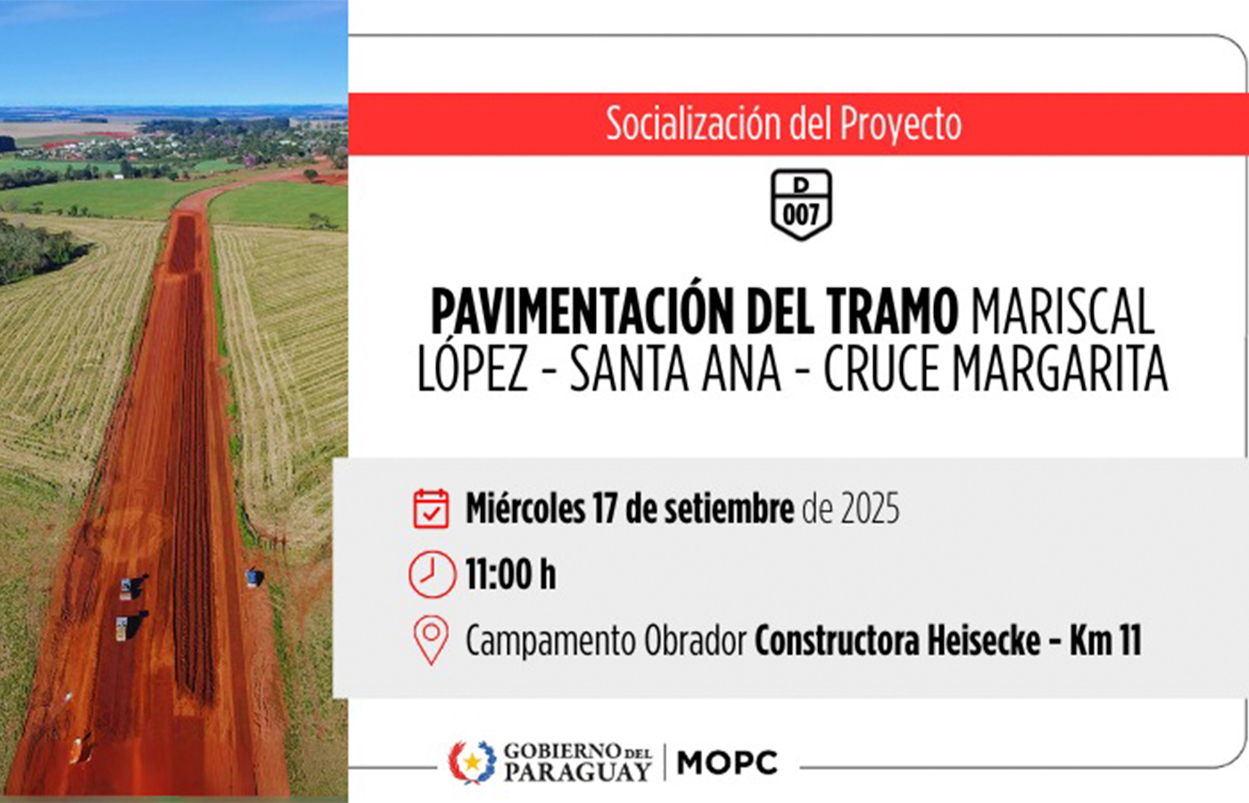 Paraguay: Socializan pavimentación de la Ruta Departamental D007