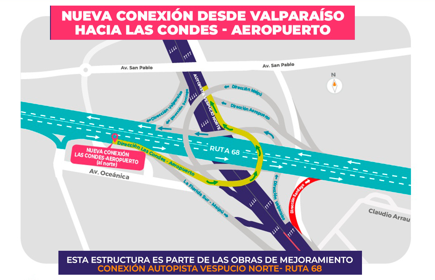 Chile: Habilitan segundo ramal en altura entre Autopista Vespucio Norte y Ruta 68